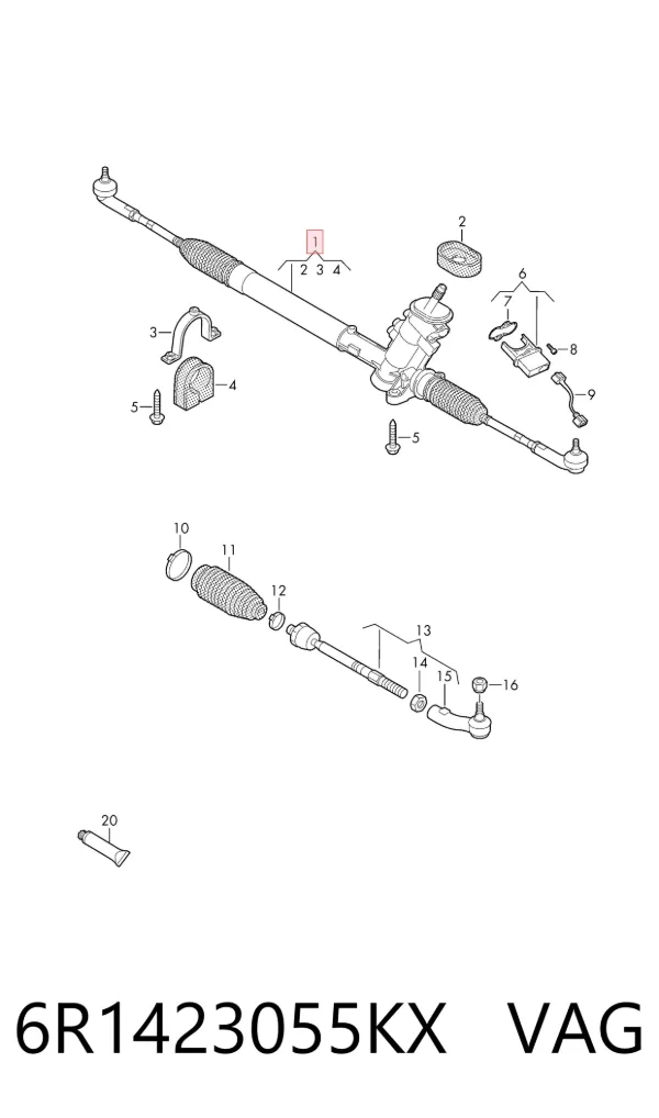 Cremalheira da direção 6R1423055KX VAG