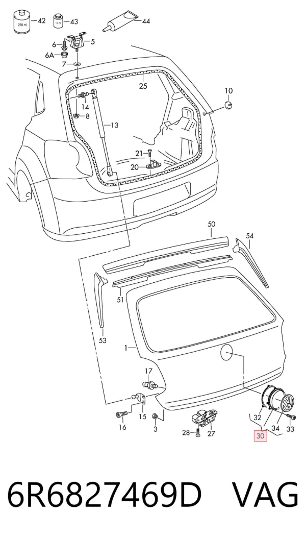 Puxador externo de tampa de porta-malas (de 3ª/5ª porta traseira) 6R6827469D VAG