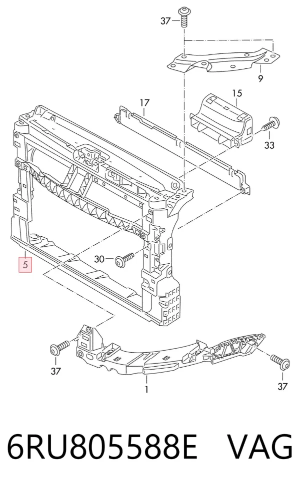 Suporte do radiador montado (painel de montagem de fixação das luzes) 6RU805588E VAG