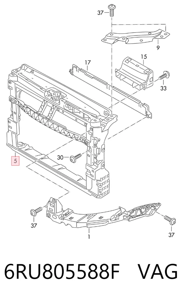 Suporte do radiador montado (painel de montagem de fixação das luzes) 6RU805588F VAG