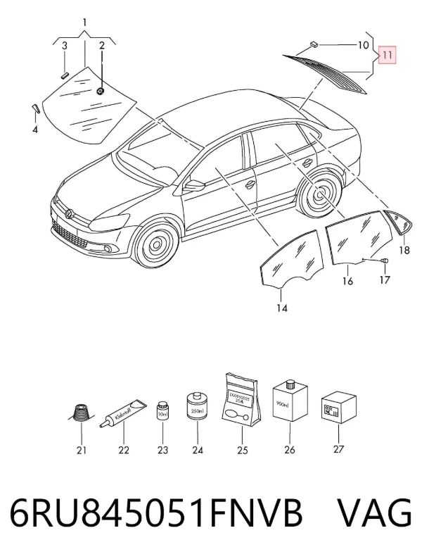 Vidro traseiro Volkswagen Polo V