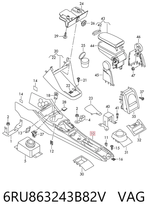 Consola de painel de controlo central 6RU863243B82V VAG