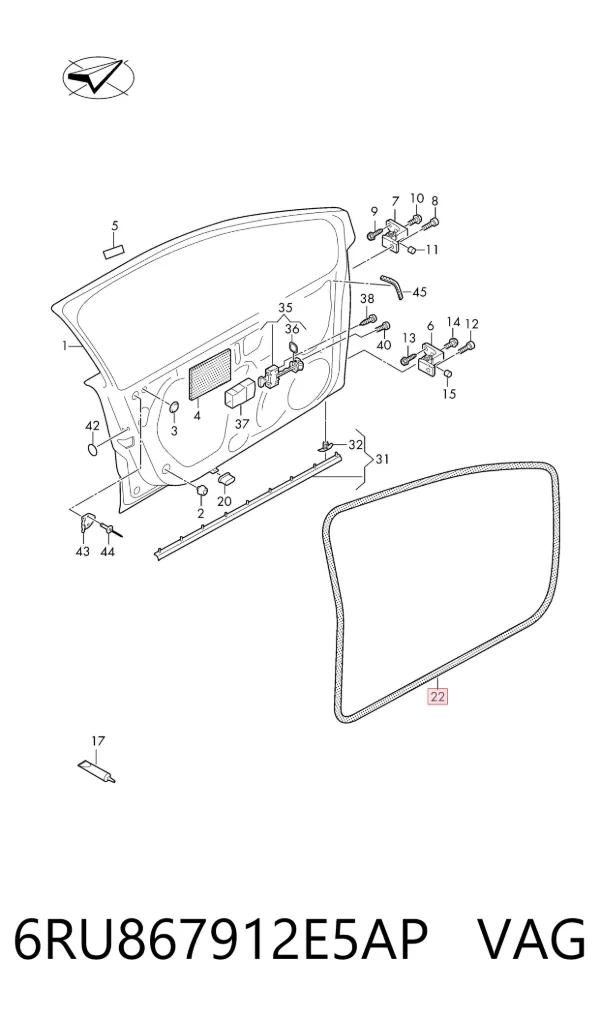 Compactador da porta dianteira direita (na carroçaria) 6RU867912E5AP VAG