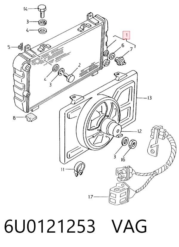 Radiador de esfriamento de motor 6U0121253 VAG
