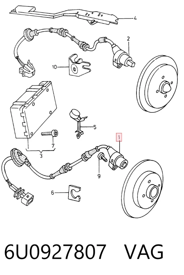 Sensor dianteiro de ABS 6U0927807 VAG