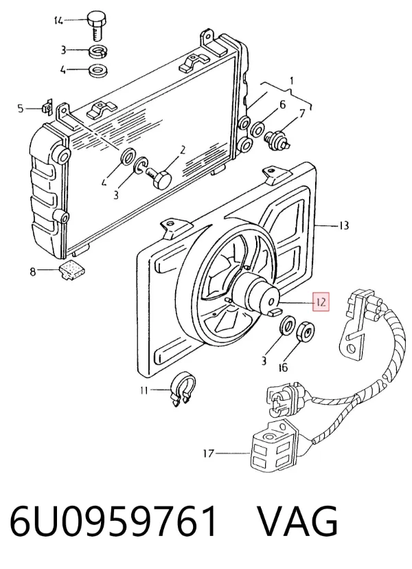 Ventilador elétrico de esfriamento montado (motor + roda de aletas) 6U0959761 VAG