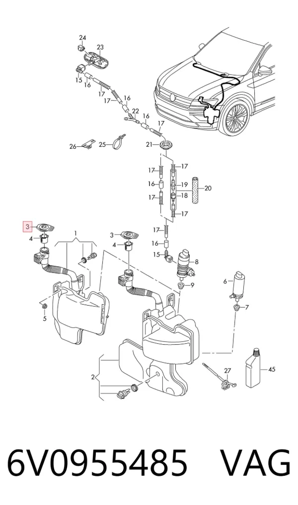 Tampa de tanque de fluido para lavador 6V0955485 VAG