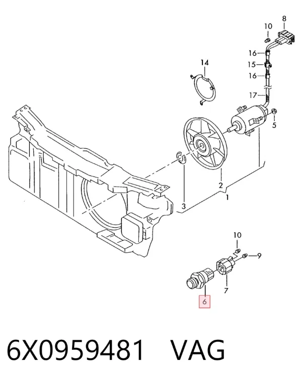 Sensor de temperatura do fluido de esfriamento (de ativação de ventilador do radiador) 6X0959481 VAG