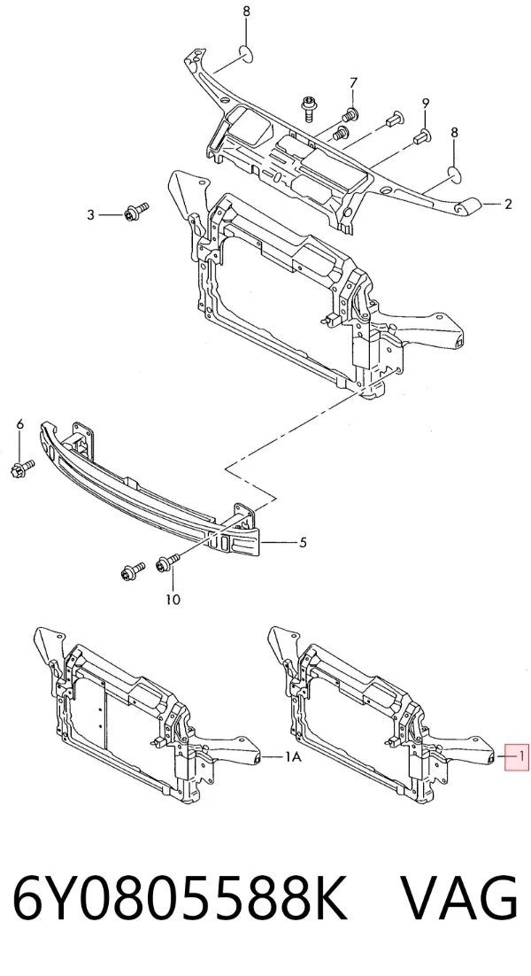 Suporte do radiador montado (painel de montagem de fixação das luzes) 6Y0805588K VAG