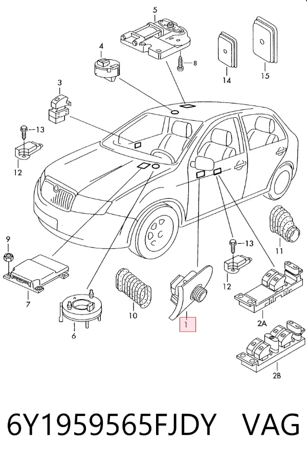 Unidade de controlo dos espelhos de retrovisão, na porta 6Y1959565FJDY VAG