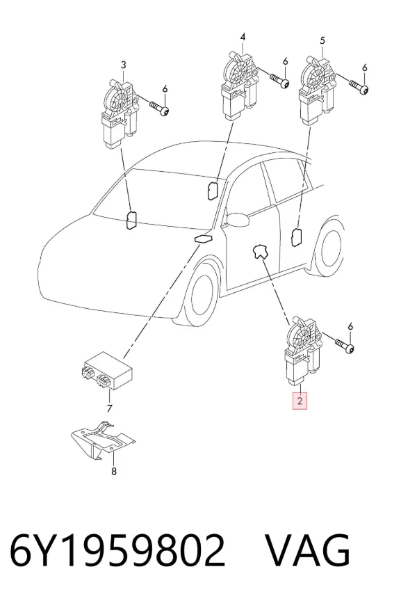 Motor de acionamento de vidro da porta dianteira direita 6Y1959802 VAG
