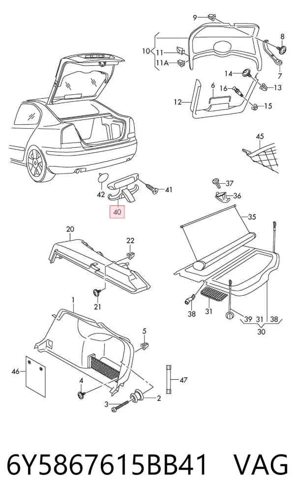 Gancho para as bolsas da seção bagageira 6Y5867615BB41 VAG