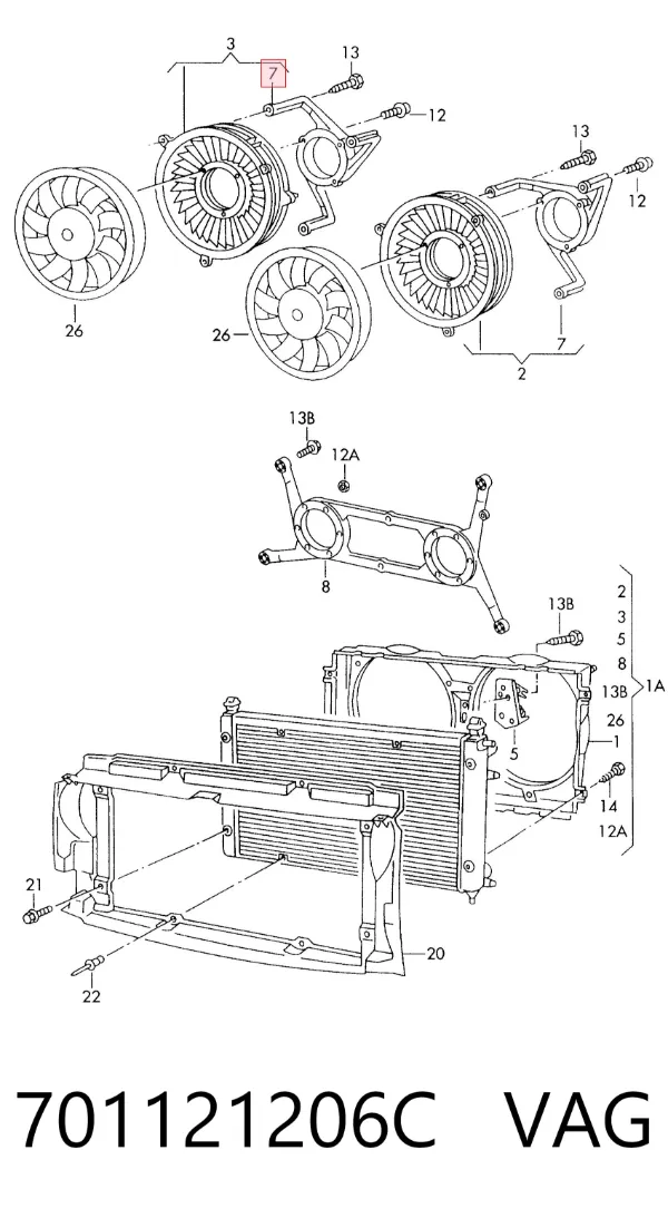 Consola de motor de ventilador de esfriamento no difusor 701121206C VAG