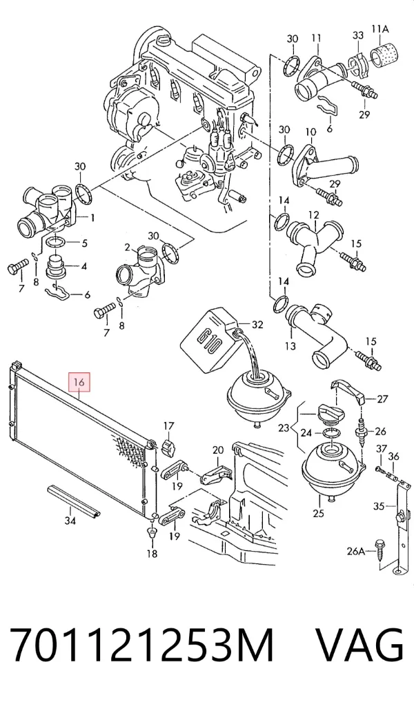 Radiador de esfriamento de motor 701121253M VAG