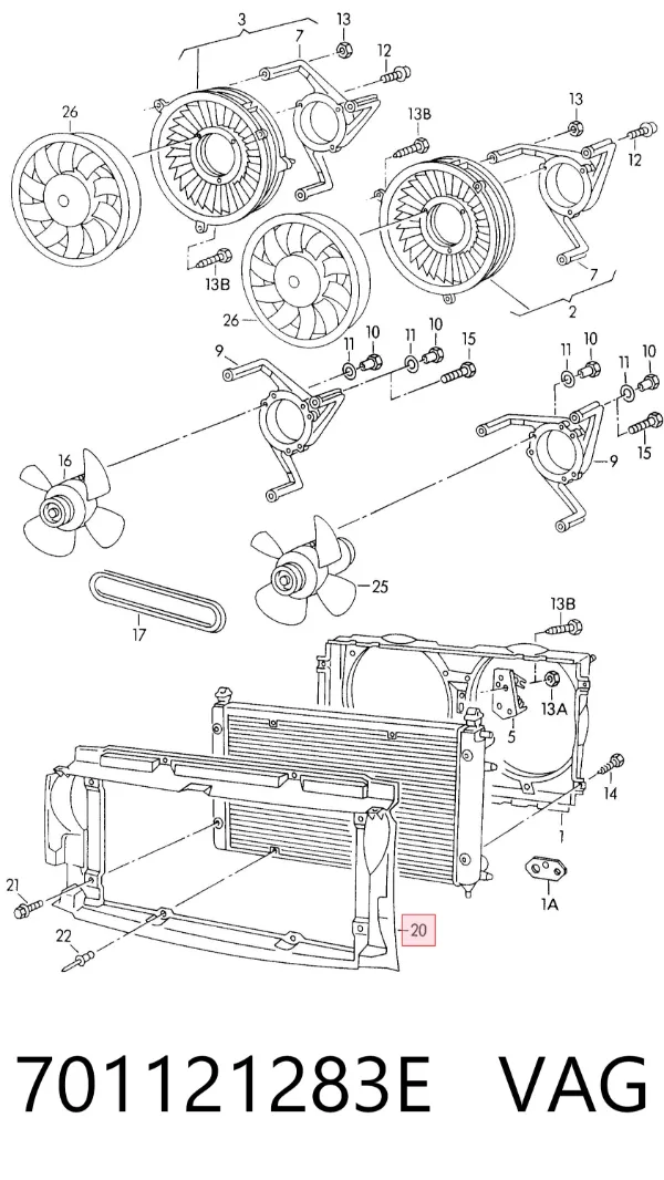 Suporte do radiador montado (painel de montagem de fixação das luzes) 701121283E VAG