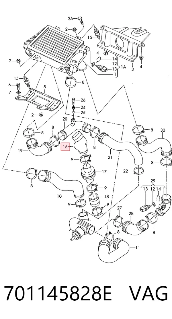 Mangueira (cano derivado) de intercooler 701145828E VAG