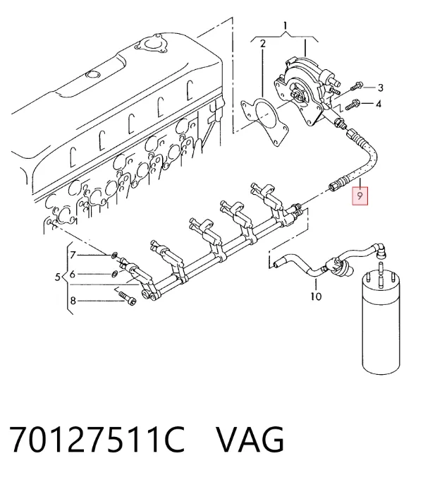 Tubo de combustível, desde a Bomba de Combustível de Pressão Alta até a sonda de combustível 70127511C VAG