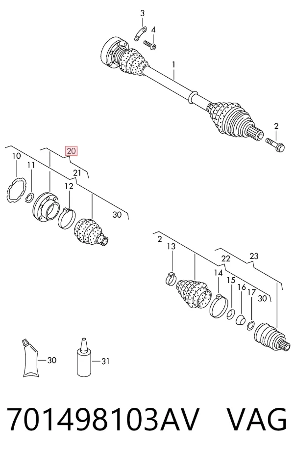Junta homocinética interna dianteira 701498103AV VAG