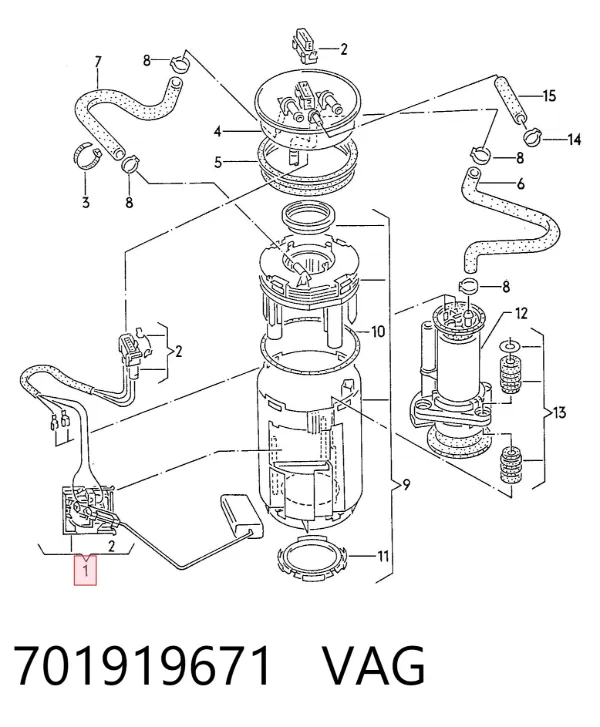 Sensor do nível de combustível no tanque 701919671 VAG