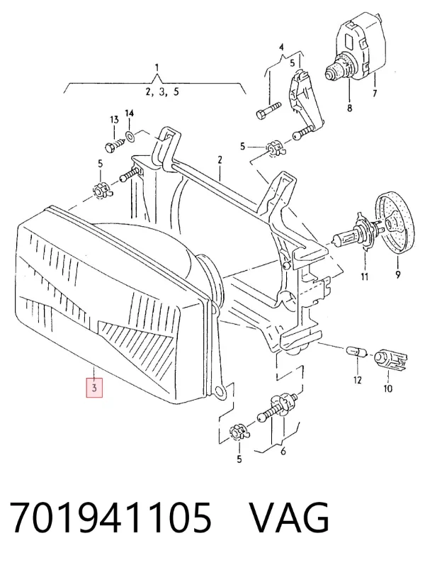 Vidro da luz esquerda 701941105 VAG