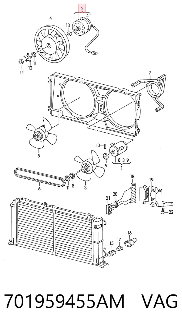Ventilador (roda de aletas) do radiador de esfriamento 701959455AM VAG