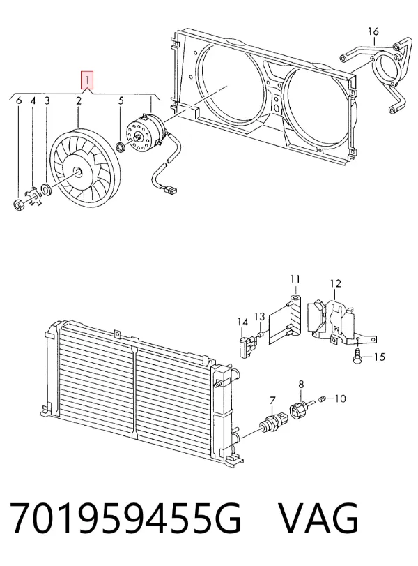 Ventilador (roda de aletas) do radiador de esfriamento 701959455G VAG