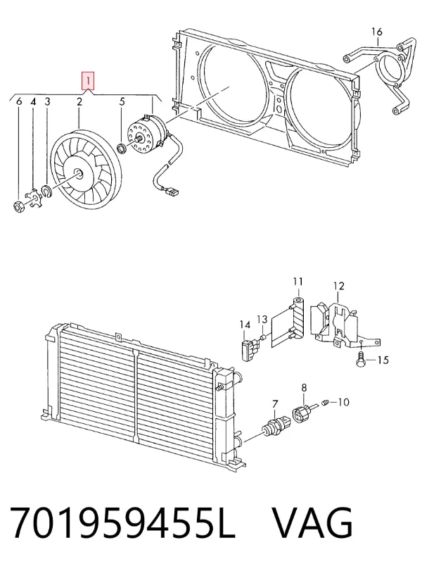 Ventilador (roda de aletas) do radiador de esfriamento 701959455L VAG