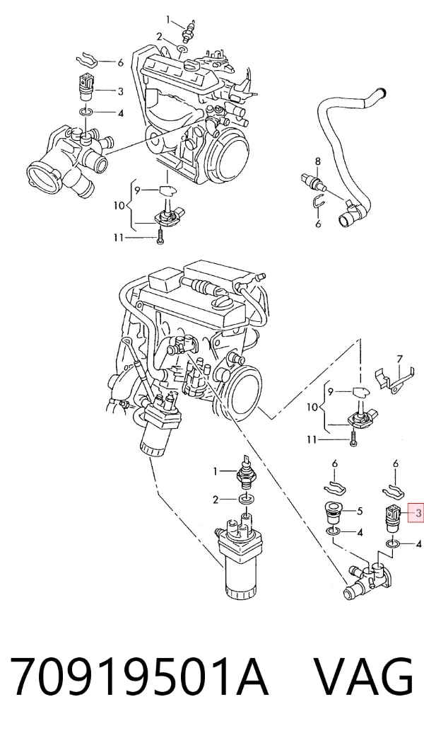 Sensor de temperatura do fluido de esfriamento 70919501A VAG