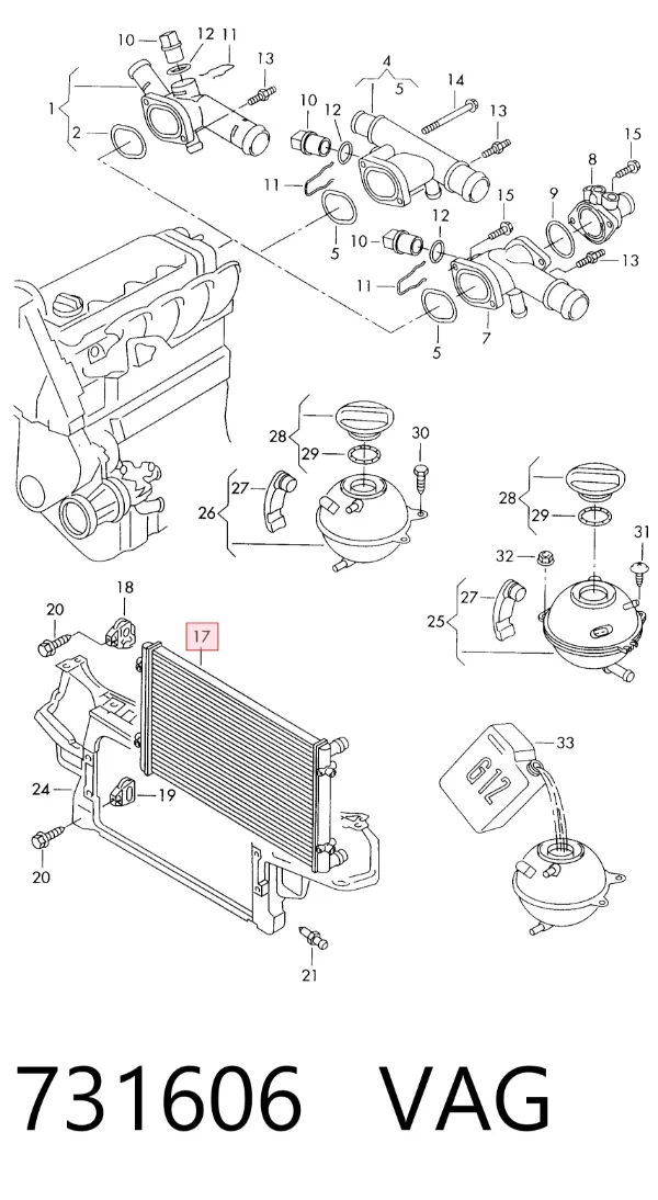 Radiador de esfriamento de motor 731606 VAG