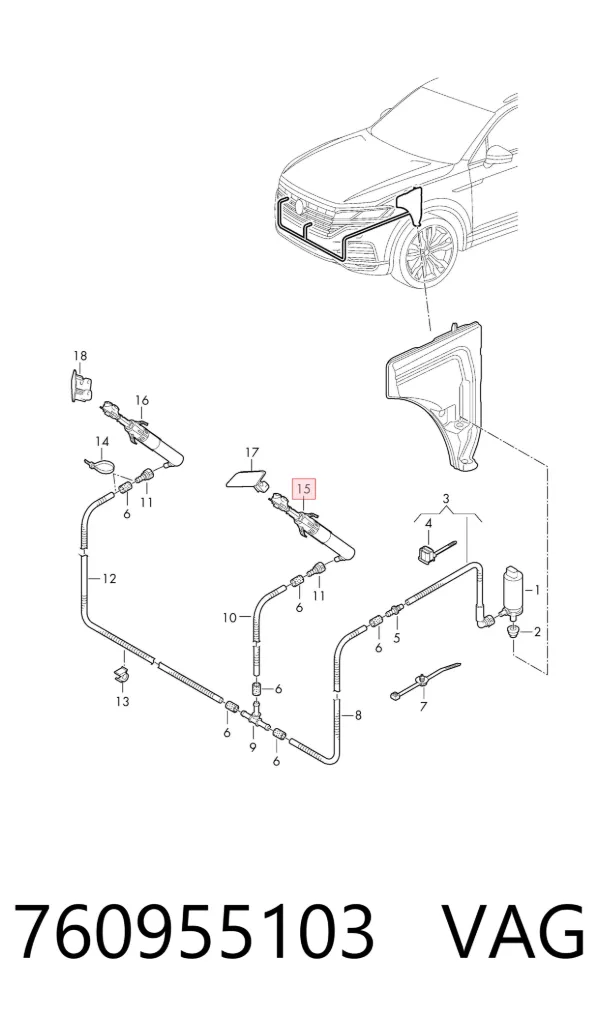 Suporte do injetor de fluido para lavador das luzes (cilindro de elevação) 760955103 VAG