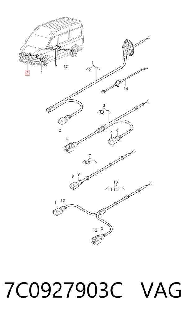 Fio dianteiro direito de sensor ABS 7C0927903C VAG