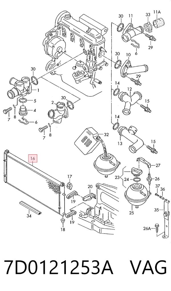 Radiador de esfriamento de motor 7D0121253A VAG