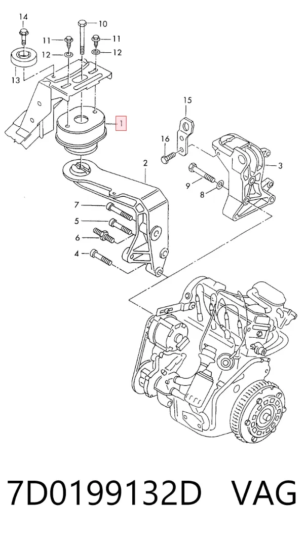 Coxim (suporte) direito de motor 7D0199132D VAG