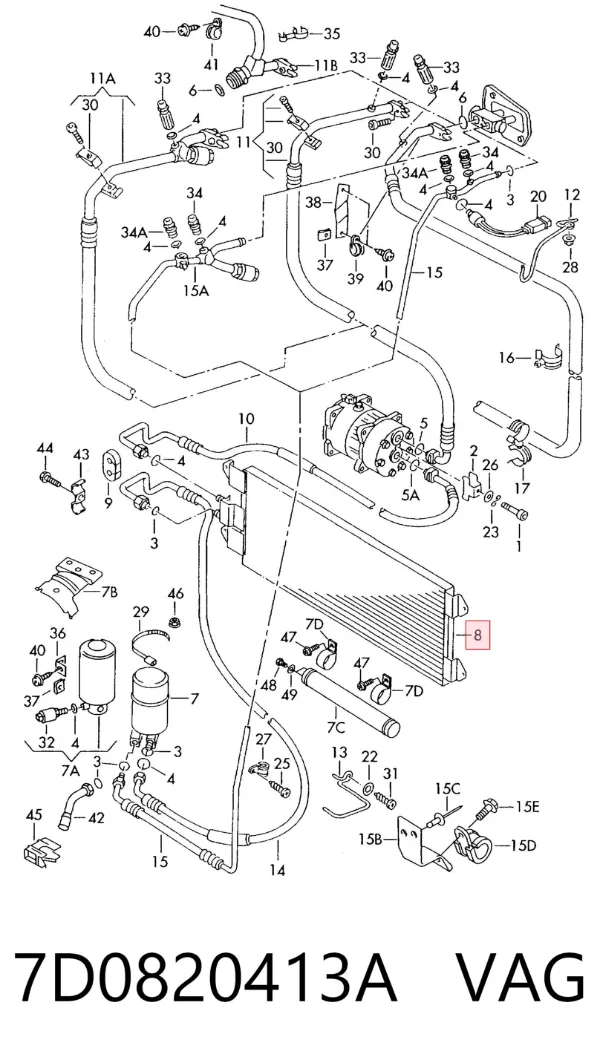Radiador de aparelho de ar condicionado 7D0820413A VAG