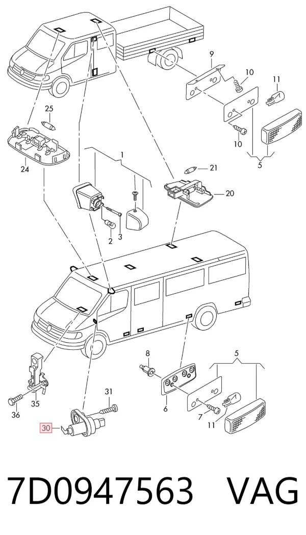 Sensor de fechamento de portas (interruptor de fim de carreira) 7D0947563 VAG