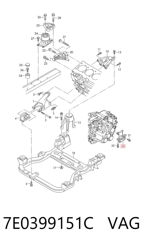 Coxim (suporte) esquerdo de motor 7E0399151C VAG