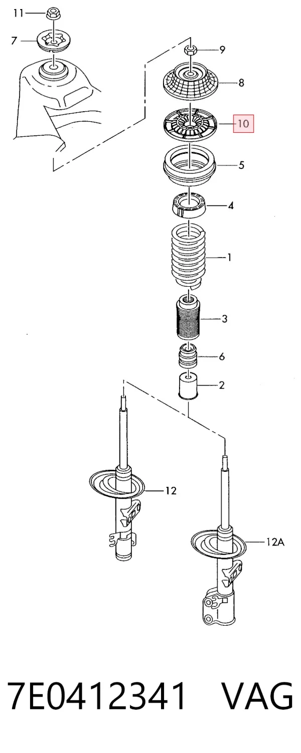Copo de suporte superior de mola dianteira 7E0412341 VAG