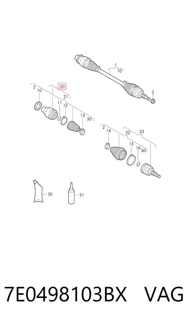 Junta homocinética interna dianteira esquerda 7E0498103BX VAG