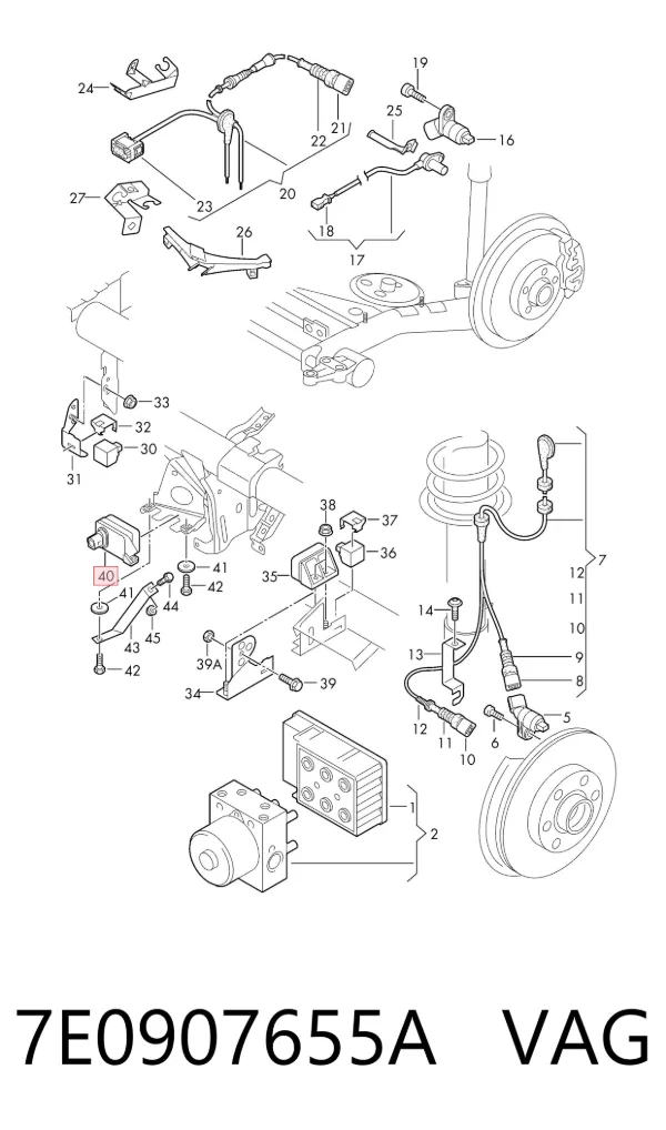 Sensor de aceleração transversal (ESP) 7E0907655A VAG