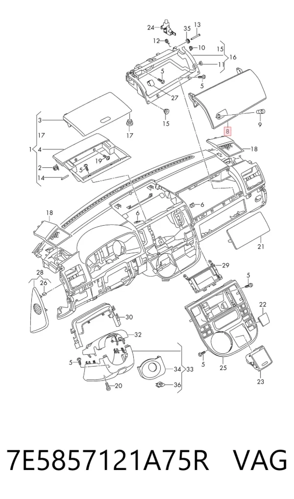 Tampa da caixa para luvas (porta-luvas) Volkswagen Multivan T5