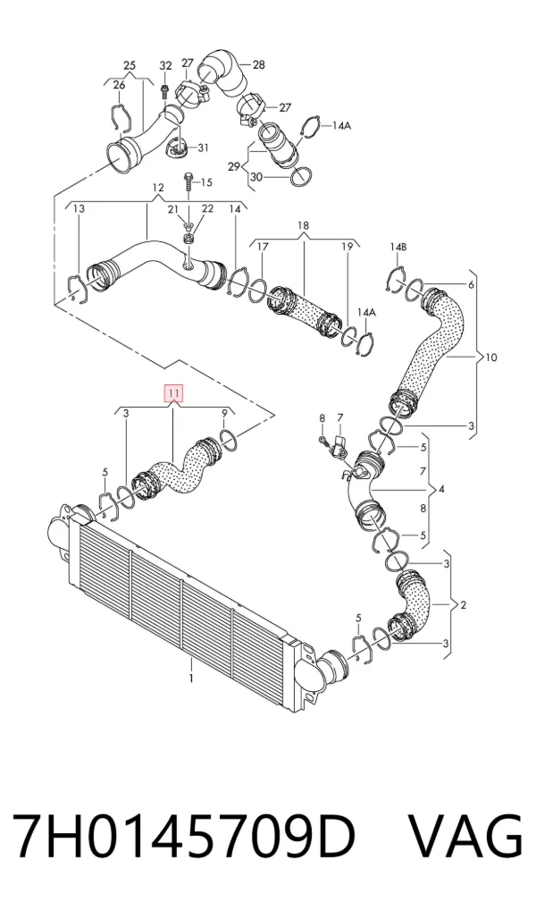 Mangueira (cano derivado) de intercooler 7H0145709D VAG