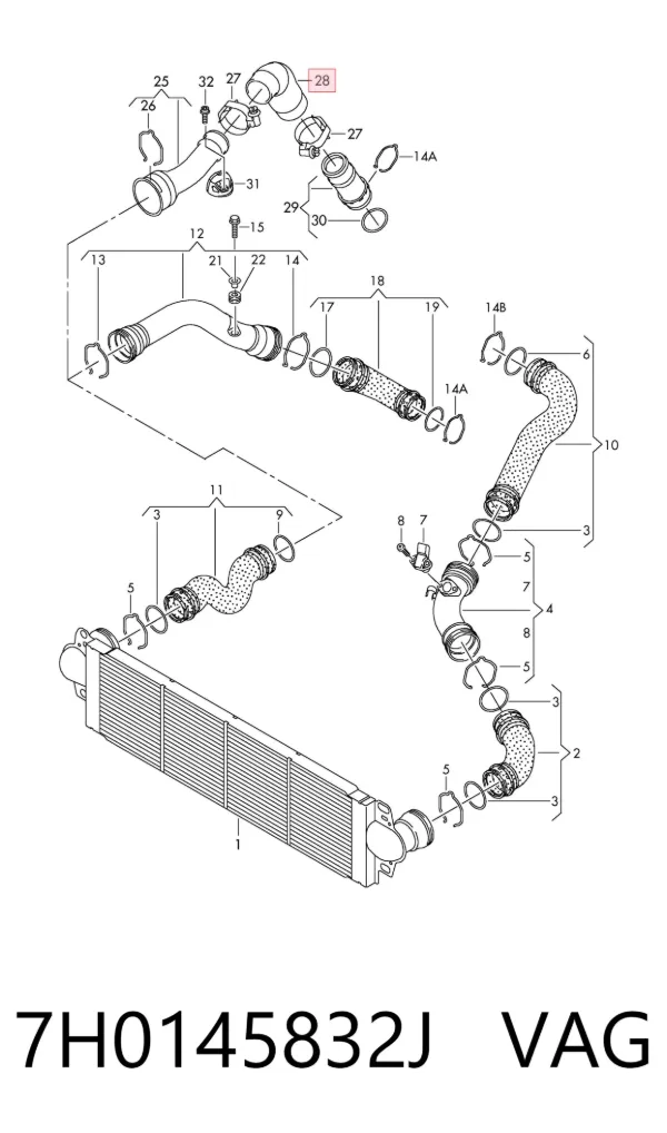Mangueira (cano derivado) de intercooler 7H0145832J VAG