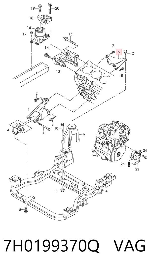 Coxim (suporte) traseiro de motor 7H0199370Q VAG