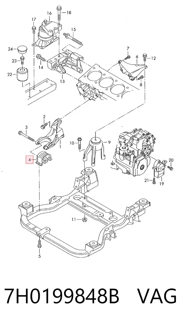 Coxim (suporte) dianteiro de motor 7H0199848B VAG