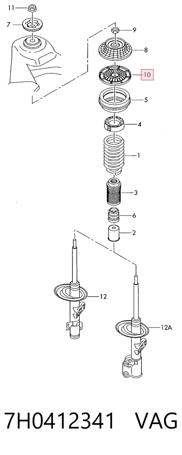 Copo de suporte superior de mola dianteira 7H0412341 VAG