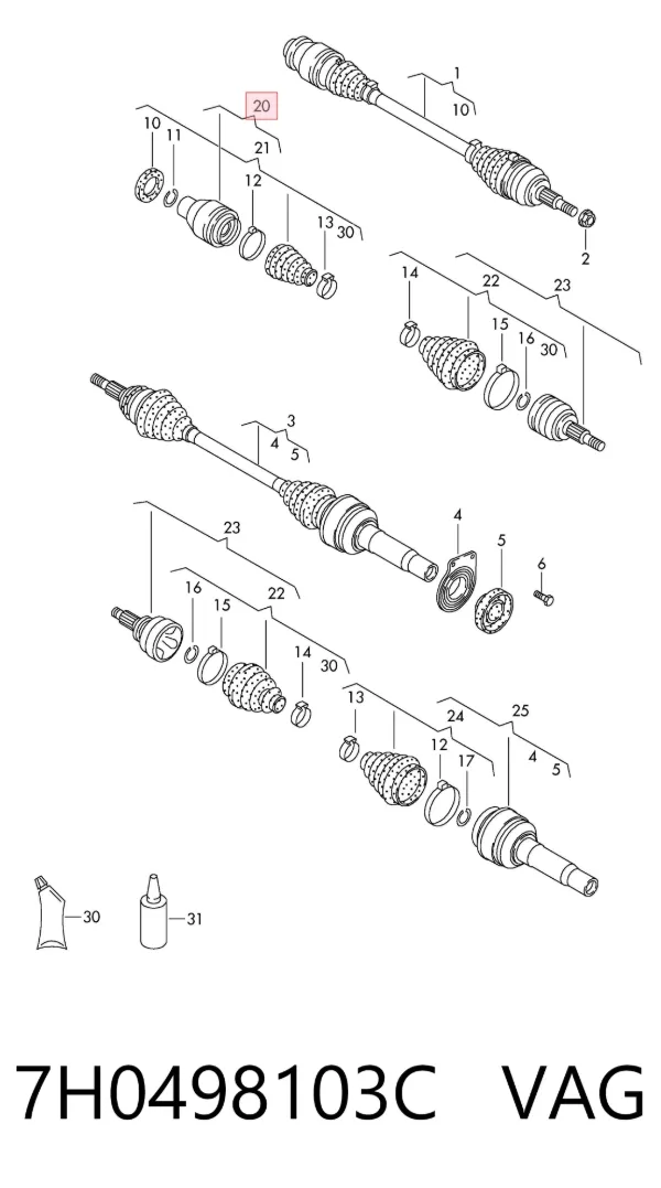 Junta homocinética interna dianteira esquerda 7H0498103C VAG