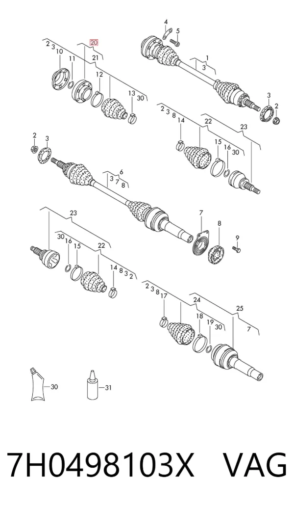 Junta homocinética interna dianteira esquerda 7H0498103X VAG