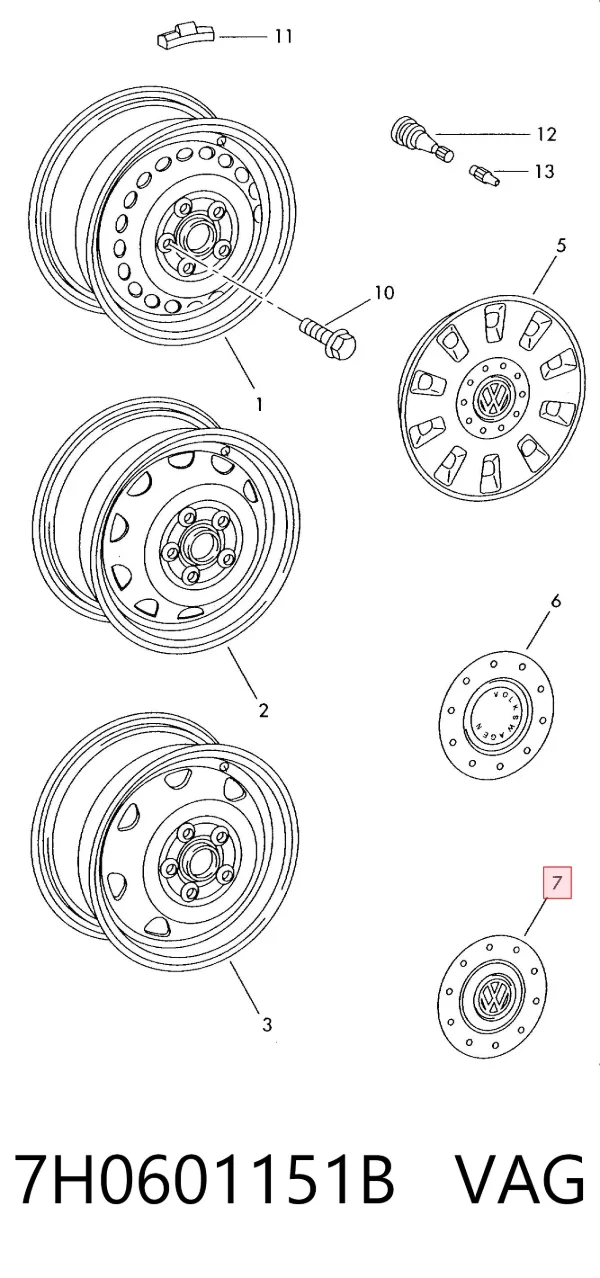 Coberta de disco de roda 7H0601151B VAG