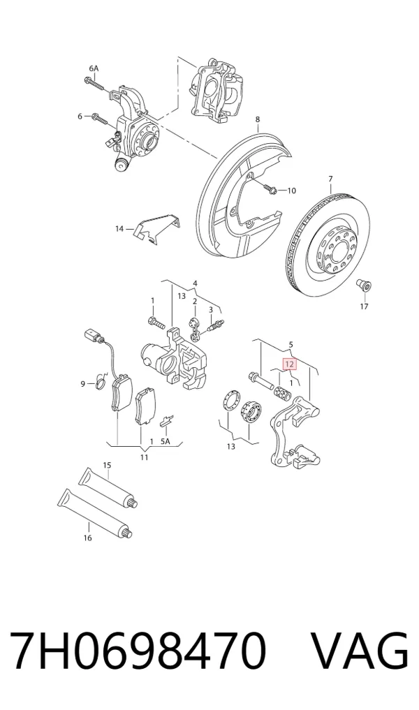 Kit de reparação de suporte do freio traseiro 7H0698470 VAG
