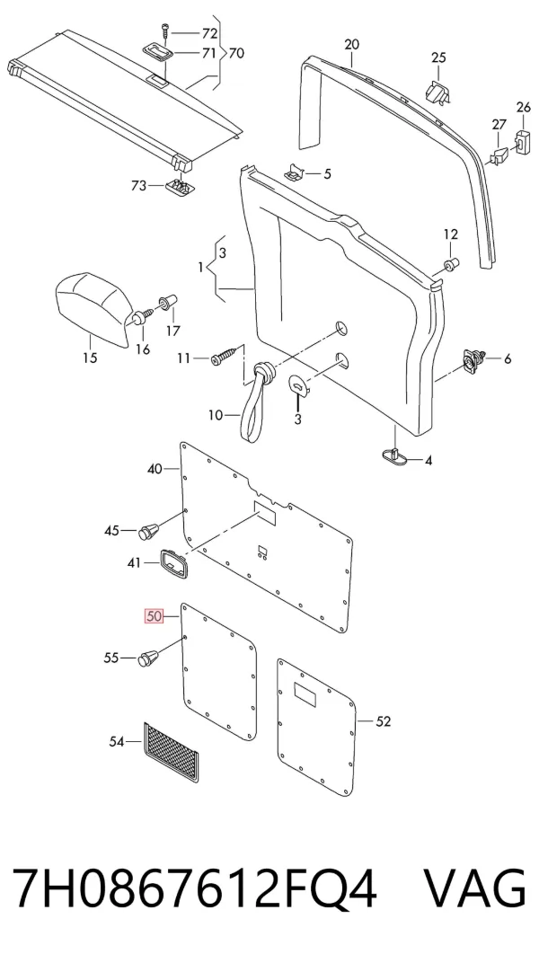Revestimento (cobrimento) interno da porta traseira direita 7H0867612FQ4 VAG